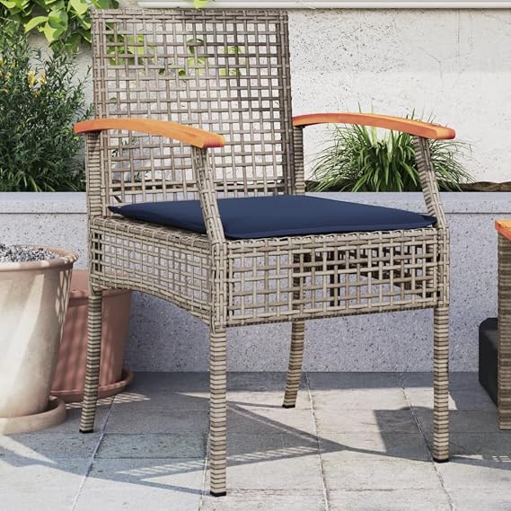 Outdoor Garden Chair Set of 2, Grey Synthetic Rattan Patio Dining Chairs with Thick Cushions, UV Resistant & Removable Covers, Sturdy Steel Frame for Terrace, Balcony, Backyard Relaxation