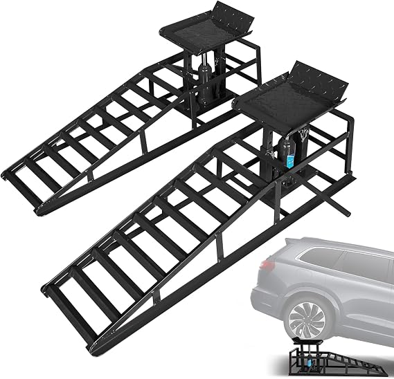 Hydraulic Car Ramps 2 PCS, 11050LBS Heavy Duty Car Ramp with Hydraulic Jack, Ramps for Oil Changes High Lift 9"-14.2", Oil Change Ramps for Pickup Trucks, Black
