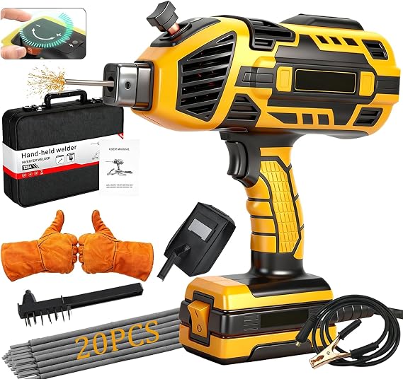 JEXUGK Portable Welding Machine,110V Electric Welder Handheld with IGBT Inverter,5 Variable Current Adjustments 20-120A ARC Welder Gun Gun Fits 3/32"-1/8" Welding Rods for Home Projects, DIY, Repair