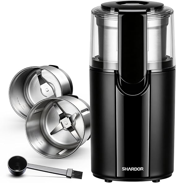 SHARDOR Coffee & Spice Grinder Electric, 2 Removable Stainless Steel Bowls for Dry or Wet Grinding, Black …