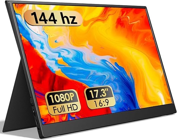 WGK 17.3 inch Portable Monitor 1080P FHD 144Hz Travel Display HDMI/USB-C Compatible with Laptops, Desktops, Phones, PS, Mac, Xbox, Switch, and Other Gaming Devices with Smart Cover & Speakers VESA