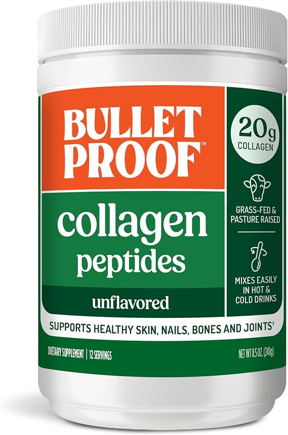 Bulletproof Unflavored Collagen Peptides Powder, 20g Grass-Fed Collagen Protein and Amino Acids for Skin, Bones and Joints, 8.5 Ounces | 20g Grass-Fed Pasture-Raised Collagen Protein and Amino Acids for Skin, Bones and Joints