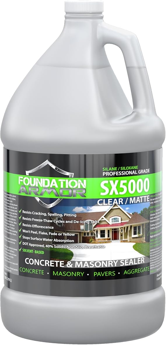 Armor SX5000 Natural-Look Penetrating Solvent-Based Silane Siloxane Concrete Sealer for Concrete, Brick, Pavers, and Natural Stone - 1 Gallon
