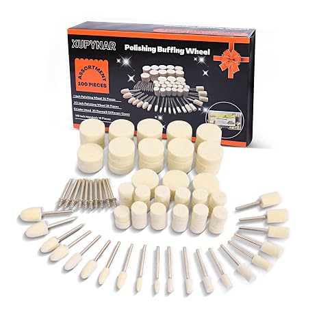 100PCS Buffing Wheels Polishing Kit for Dremel, 1/8" Shank Accessories | Mini Felt Polishing Pads Buffing Wheels for Rotary Tool, Ideal for Metal, Jewelry, Watch & Brass Polishing