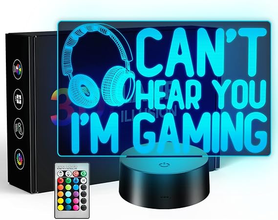 3D Illusion Night Light, Dual Control (Remote + Touch) 16 Colors, USB/Battery Powered, Gaming Equipment LED Lamp, Ideal Gift for Men Gamers Teenagers and Kids