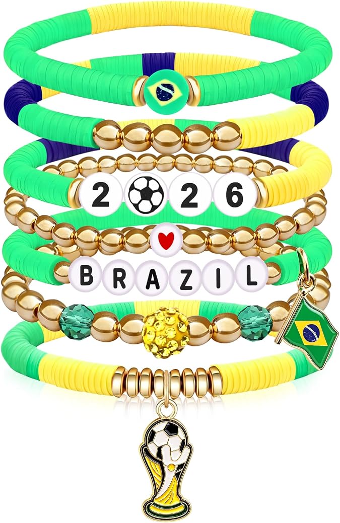 NovaStl Soccer Bracelet for Women Men, 7 Packs Soccer Love Beaded Charm Stretch Bracelet, Soccer Game Day Essentials for Players, Teammates