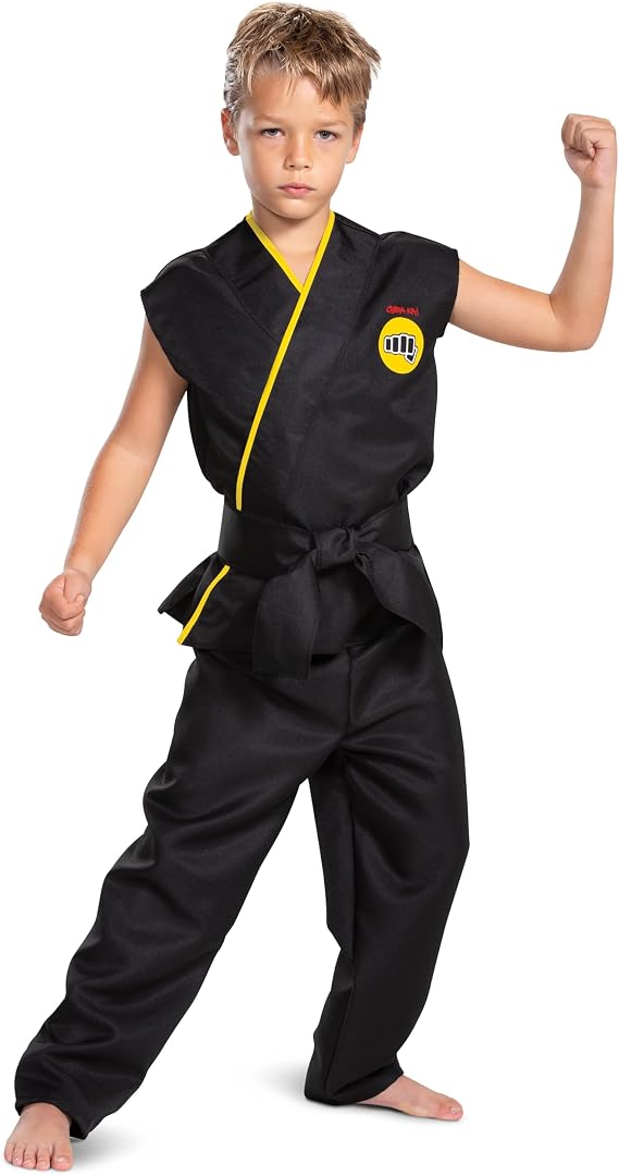 Disguise Cobra Kai Costume for Kids, Official Cobra Kai Costume Kids Gi with Black Belt, Child Size Large (10-12)
