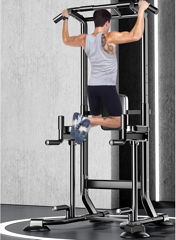 Power Tower, Pull Up Station Multi-function Pull Up Bar Station Workout Equipment for Home Full Body Strength Training Max Load 660lbs, 85x105x240cm, Black