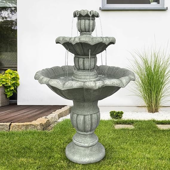 watnature 39.3H Birdbath Garden Waterfall Fountain - 3-Tiered Pagoda Zen Modern Outdoor Floor Standing Fountain with Pump for Backyard,Deck,Lawn, Porch(Pump Cord Long 9.83ft)