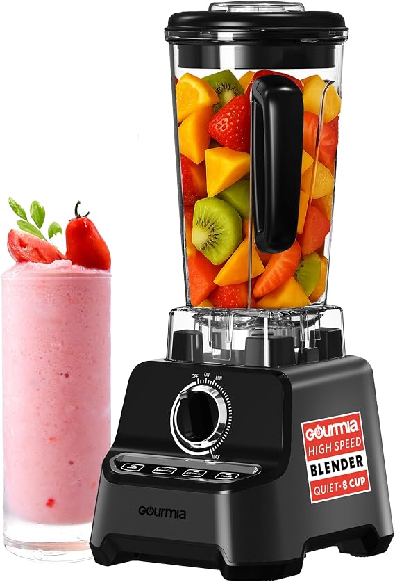 Gourmia Countertop Commercial Blender 2L BPA-Free Pitcher, 4 Presets, 1500W High-Speed Motor, 45,000 RPM, Variable Speed Dial, Built-In Tamper, Dishwasher-Safe Parts, Black