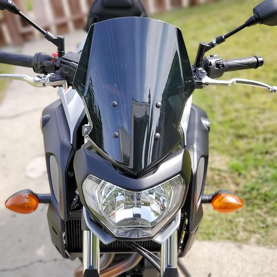 Motorcycle Windshield Deflector for Yamaha MT07 FZ07 MT FZ 07 2018 2019 2020 Windscreen Flyscreen Front Wind Screen Visor with Mounting Bracket, Dark Smoke