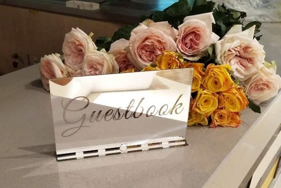 YongPan Acrylic Mirror Wedding Guestbook Table Sign, Acrylic Freestanding Decoration, Wedding Acrylic Free Standing Laser Cut Reception (Silver)