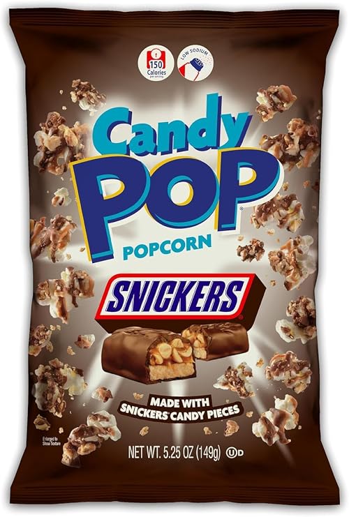 Snickers Candy Popcorn Light Fluffy with Chocolate For Snacks, Lunches Movie Nights5.25oz 149g