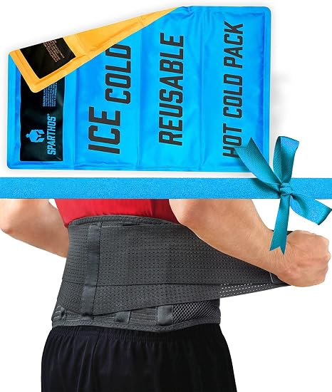 Sparthos Back Support Belt [Size Medium] x Ice Packs for Injuries [Size XL]