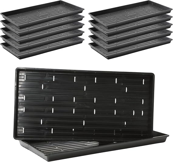 Bootstrap Farmer 1020 Trays for Microgreens, 10 Trays, with Holes, Black | Extra Strength Reusable Plastic Flats for Seed Starting, Wheatgrass and Hydroponics