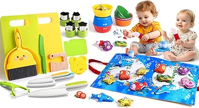 Montessori Learning Duo: Real Kitchen Cooking Set  Alphabet Sea Animals Sorting Toy for Toddlers 1-3 Years