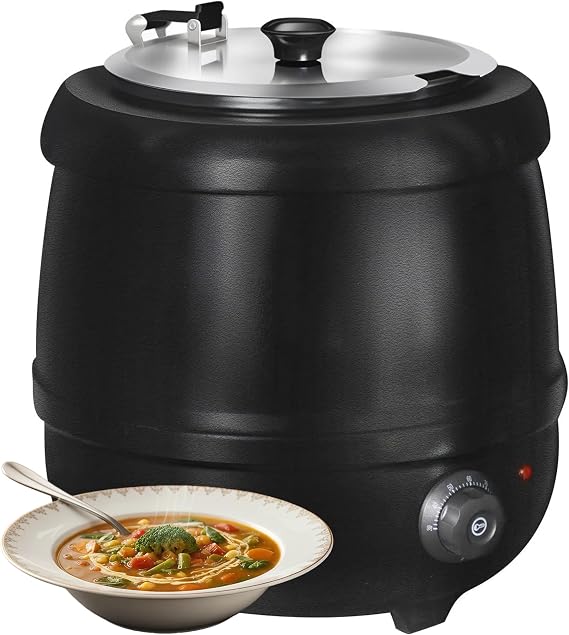 Commercial Soup Warmer & Food Heater, 10L 400W Buffet Warmer with Hinged Lid, Detachable Pot, Adjustable Thermostat (30-85°C), 304 Stainless Steel for Catering, Events & Home Use
