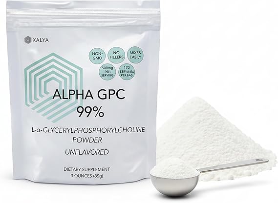 Alpha GPC Powder 99% Purity 500mg Extra Strength Brain Supplement for Focus & Mental Clarity Third Party Tested, Natural Choline, 170 Servings (3oz) Powder Form