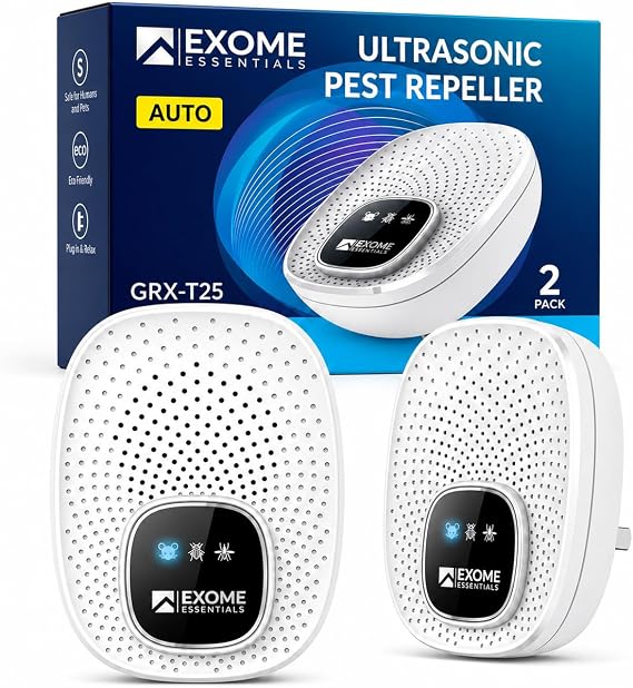 T-25, Ultrasonic Pest Control Repeller - Electronic & Ultrasound, Indoor Plug-in Repellent - Get rid of - Rodents, Mice, Squirrels, Bats, Insects, Bed Bugs, Ants, Fleas (2 Pack)