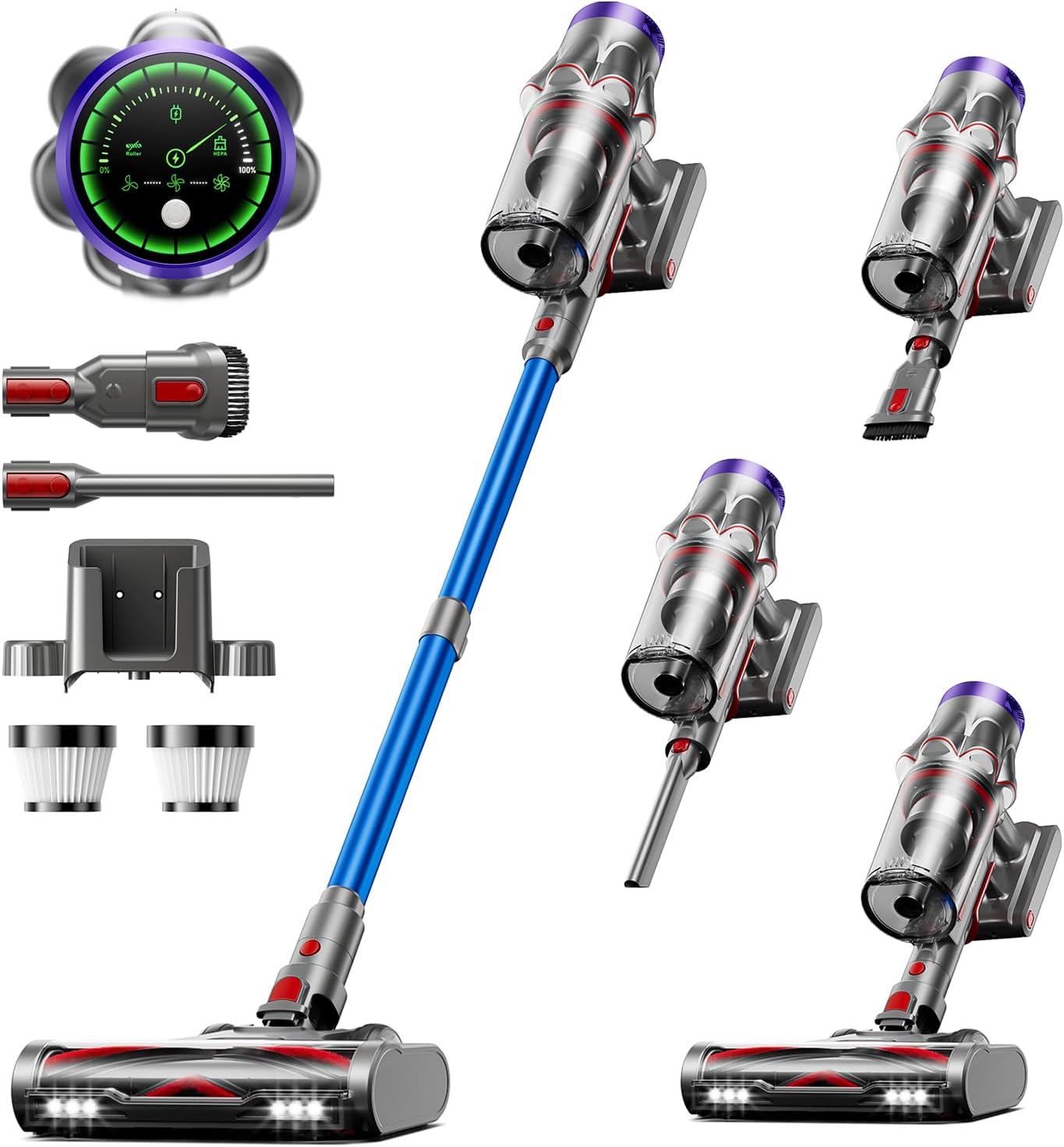 Avalsor Battery Vacuum Cleaner 48000 Pa580 W65 Min 1.8 L Cordless Vacuum Cleaner with Dust Scraper Function Anti-Tangle Brush 8-Way Filtration Battery Vacuum Cleaner Self-Standing for CarpetsPet