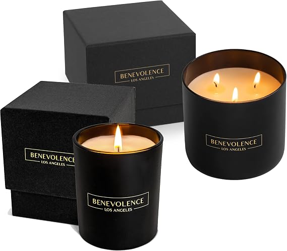 Benevolence Candles Rose & Sandalwood Soy Candle Bundle | 14.5 Oz & 8 Oz Scented Candles for Home, Gifts for Men