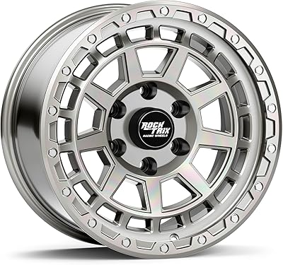 RockTrix RT114 17 Inch Wheel Compatible with Toyota 2001 Tacoma, 6x5.5 6x139.7, 17x9-12mm Offset, 4.5 Inch Backspace, 106.1mm Bore, Also fits 2002 4Runner, FJ Cruiser, 99-06 Tundra, Silver
