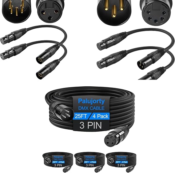 4 Pack 3 Pin 25 FT and DMX Adapter