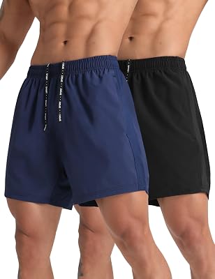 2 Pack Mens Lightweight Athletic Running Shorts 5 Quick Dry Gym Workout Shorts with Zipper Pockets