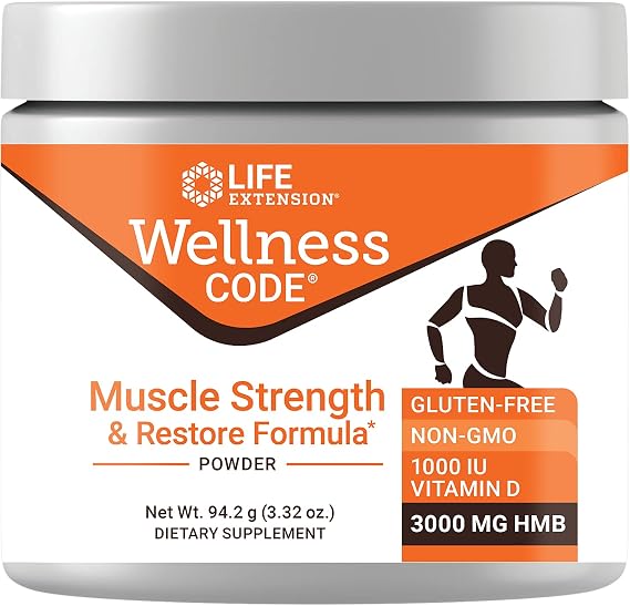 Life Extension Wellness Code Muscle Strength & Restore Formula, 94.2 Grams | With Vitamin D3 & HMB for Muscle Health, Gluten-Free & Non-GMO