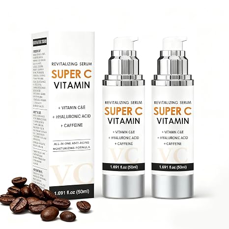 Vitamin C Face Serum Vitamin C Serum with Hyaluronic Acid Caffeine & Vitamin E - Moisturising Face Serum Against Wrinkles Fine Lines & Pigment Spots 50 ml x 2