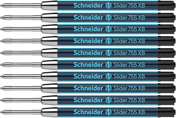 Schneider Slider 755 XB (Extra Broad) Ballpoint Pen Refill, 1.4 mm, ISO Format G2, Black Ink, Box of 10 Refills (175501)
