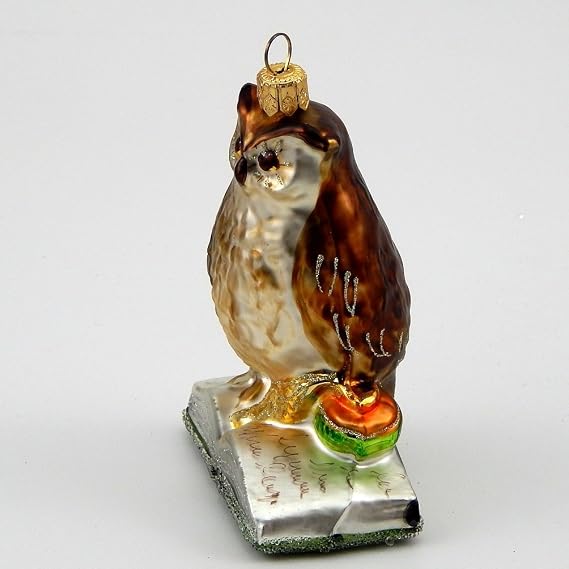 Coppenrath Wise Old Owl - Polish Blown Glass Christmas Ornament