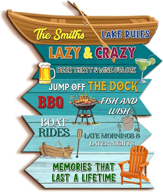 Personalized Lakehouse Sign, Printed Wooden Signs for Lake House Decorations, Lakeside Wood Sign, Door Wall Hanging Decorations Lakeside (06)