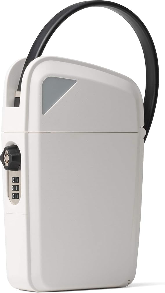 SAFEGO Portable Indoor/Outdoor Lock Box Safe with Key and Combination Access (Compact, White)