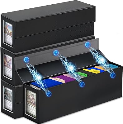 Trading Card Storage Box, Magnetic, Toploaders, Black, Bulk Boxes for Tcg, Sports, Game, Basketball, Fits 850 Sports and 1200 Standard Cards-4 Pack