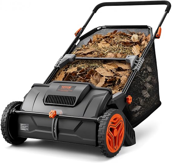 VEVOR Push Lawn Sweeper 21" Leaf & Grass Collector 3.5 cu. ft. Hopper Bag
