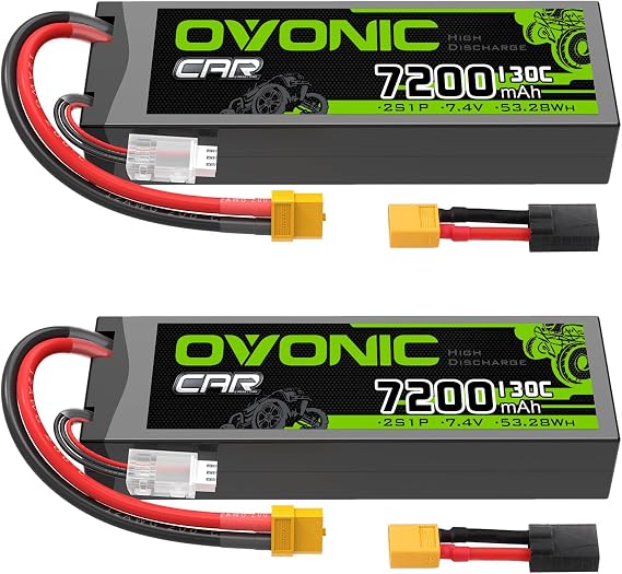 OVONIC 2S LiPo Battery 7200mAh 7.4V 130C RC Battery with XT60 to TRA Connector [2 Batteries in 1 Package]