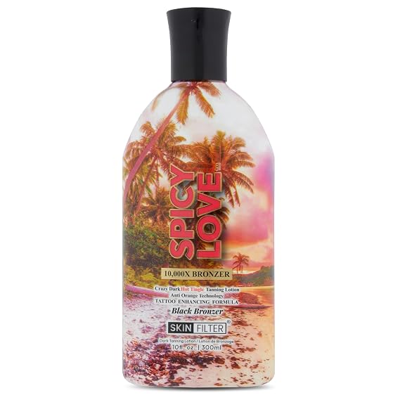 Spicy Love Tanning Lotion 10,000X Crazy Dark Tanning Lotion Tanner with Anti-Orange Technology and Tattoo Protection Black Body Bronzer Made in the USA Hydrating Formula