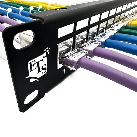 ETS 24-Port CAT6A FTP Shielded 1U Patch Panel 19-Inch Loaded w/Tool-Less Keystone Jacks Rackmount or Wallmount