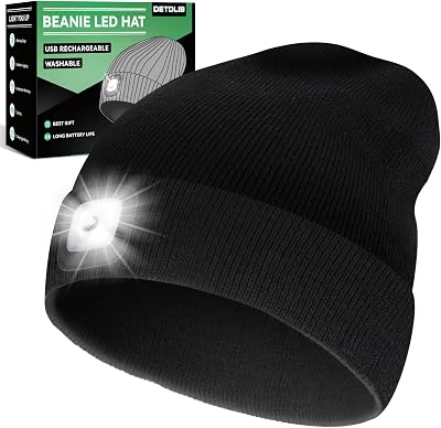 Gifts for Men, USB Rechargeable LED Headlamp Beanie, Valentines Day Gifts for Him, Men, Husband, Dad, Father, Mechanic, Women, Black