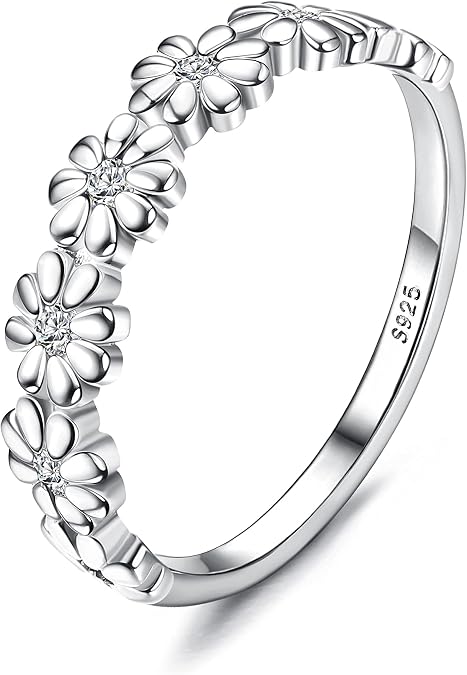 MILACOLATO 925 Sterling Silver Rings for Women Dainty CZ Daisy Flower Ring