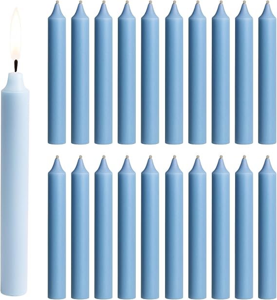 Biedermann & Sons Light Blue Chime Candles (Set of 20), Unscented Tree and Chime Tapers, 4 Inch Tall 0.5 Inch Diameter, 2 Hour Long Burning Dripless Paraffin, for Angel Chime Carousels and Holders