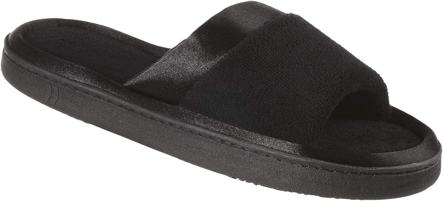isotoner Women's Microterry Slide Slipper with Satin Trim