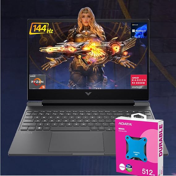 HP Victus 15.6 Ryzen 5 Premium Gaming Laptop, 15.6" FHD 144Hz, Ryzen 5 7535HS (Beats i5-13420H), AMD Radeon RX 6550M (Beats GeForce RTX 3050), 16GB RAM, 512GB SSD, W11P, with 512GB External SSD Bundle