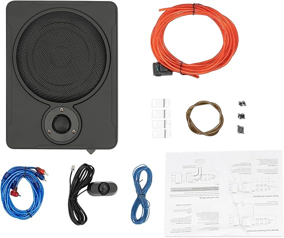 8 in 600W Car Slim Under-Seat Powered Subwoofer, Highly Active Speakers and Power Amplifier Subwoofer for Car Audio Bass HiFi Slim Speaker Woofer Truck Sub Bass Speaker Kit