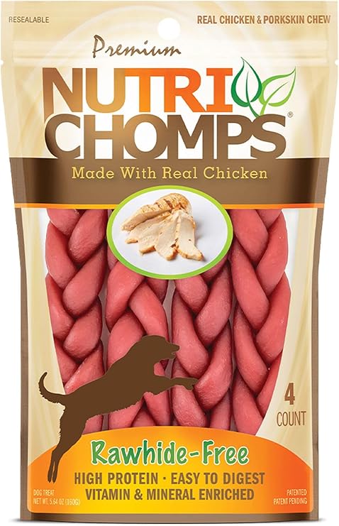 Nutri Chomps Scott Pet Nt013 Braid Chicken Flavor Dog Chew (4 Count), 6"