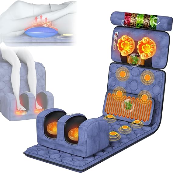 Massage Mat with Heat,10 Vibrating Nodes Full Body Massage Mat,20 Neck Shiatsu Kneading Massage Heads,Full Body Massager for Neck Back Waist Legs Muscle Relaxation