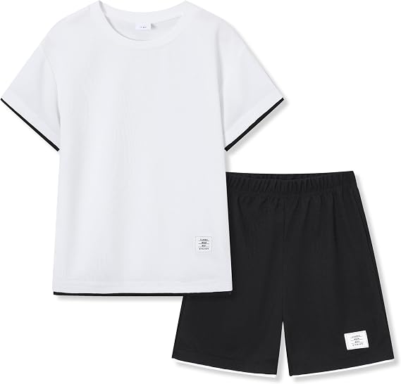 KIDLAGA Boys Clothes 2PCS Outfits Color Block T Shirt & Shorts Teen Boy Clothes Kids Summer Clothing Sets Sizes 7-14Y