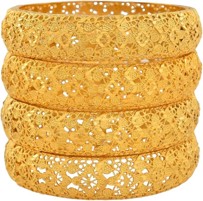 New 2026 Unisex 4 Pieces/Lot Gold Color Arab Dubai Bangles For Women Ethiopian Bracelets Middle East Wedding Jewelry African #139006 Fashion Trendy Accessories Creative Gift For Women And Men