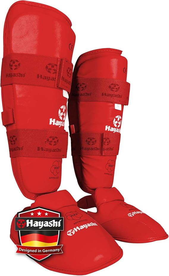 Red Hayashi WKF Approved Karate Shin-Instep Guard